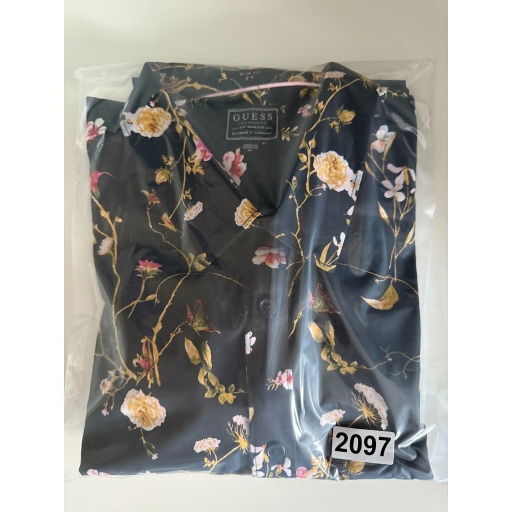 Guess Los Angeles Dress Shirt Men XL Black‎ Floral Slim Fit Long Sleeve Buttons - Picture 16 of 16